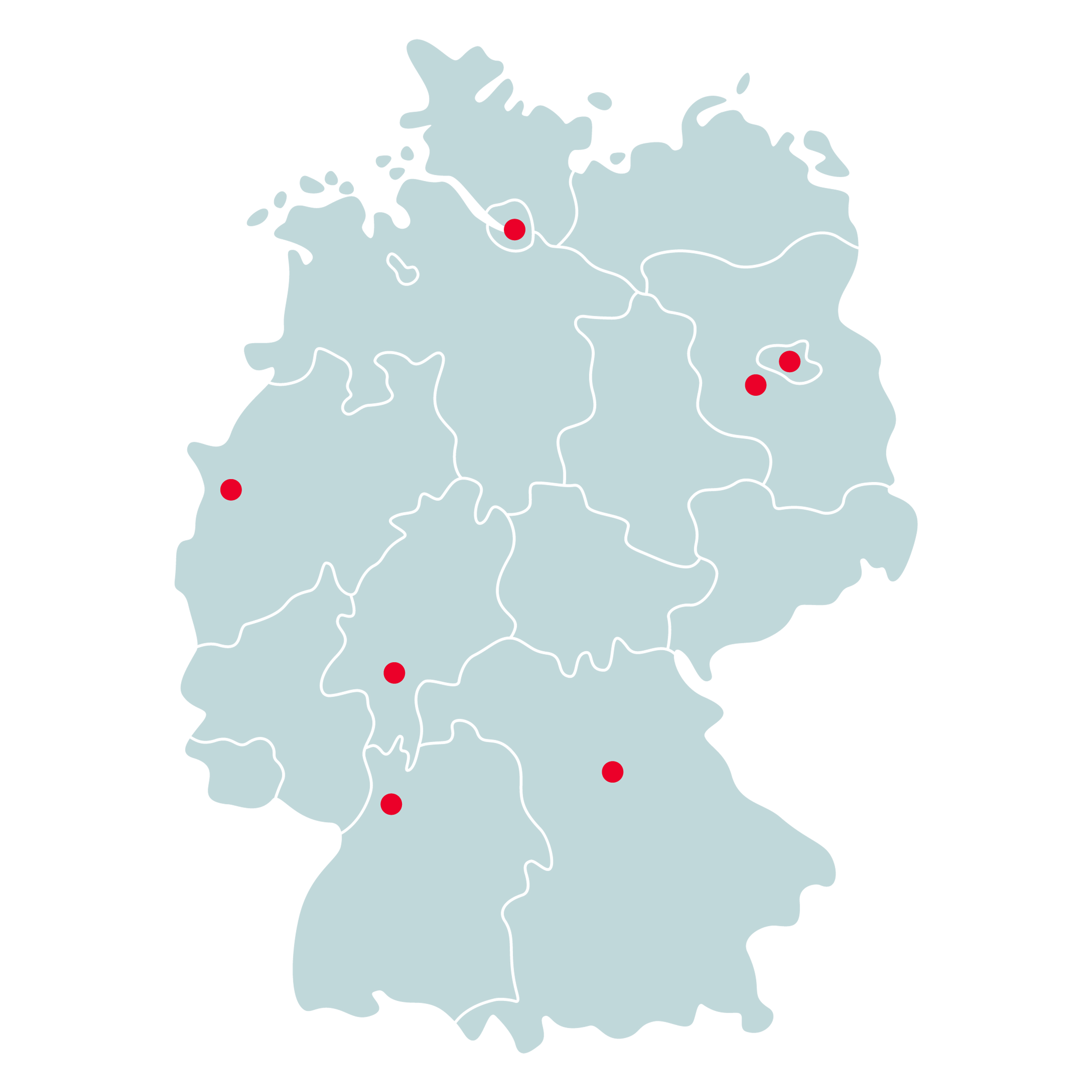 Illustration der Deutschlandkarte mit den Standorten der EOS Gesellschaften.
