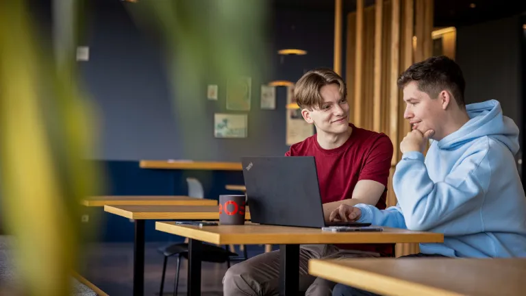 Zwei Mitarbeitende, die gemeinsam an einem Laptop arbeiten und damit Partnerschaft und Fairness am Arbeitsplatz fördern
