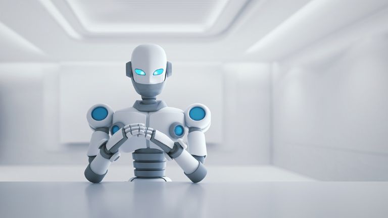 Künstliche Intelligenz und Recht: Roboter sitzt am Tisch
